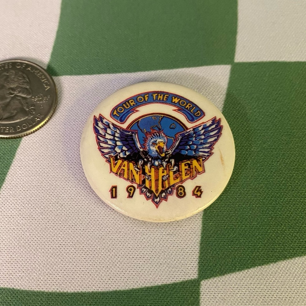 Vintage 80s Van Halen 1984 Tour of the World Eagle Enamel Hat Pin Badge Button